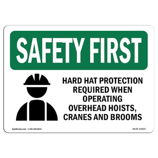 OSHA Sign, Hard Hat Protection Required W/ Symbol, 10in X 7in Aluminum, 10" W, 7" H, Landscape